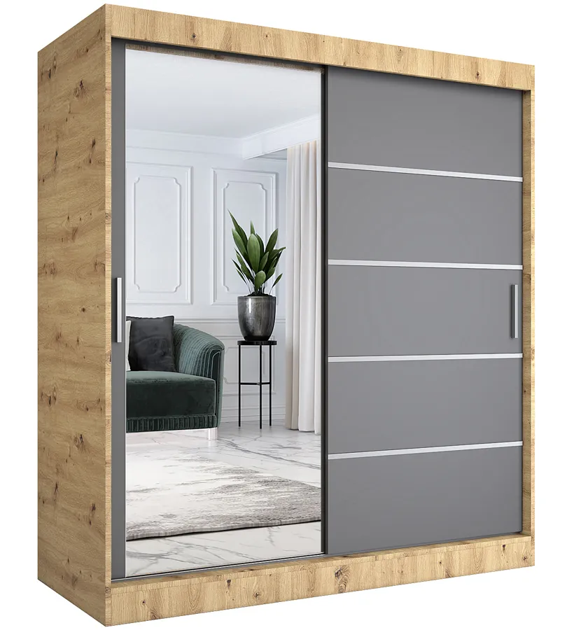 Szafa przesuwna 180 cm dąb artisan + antracyt R0-C08