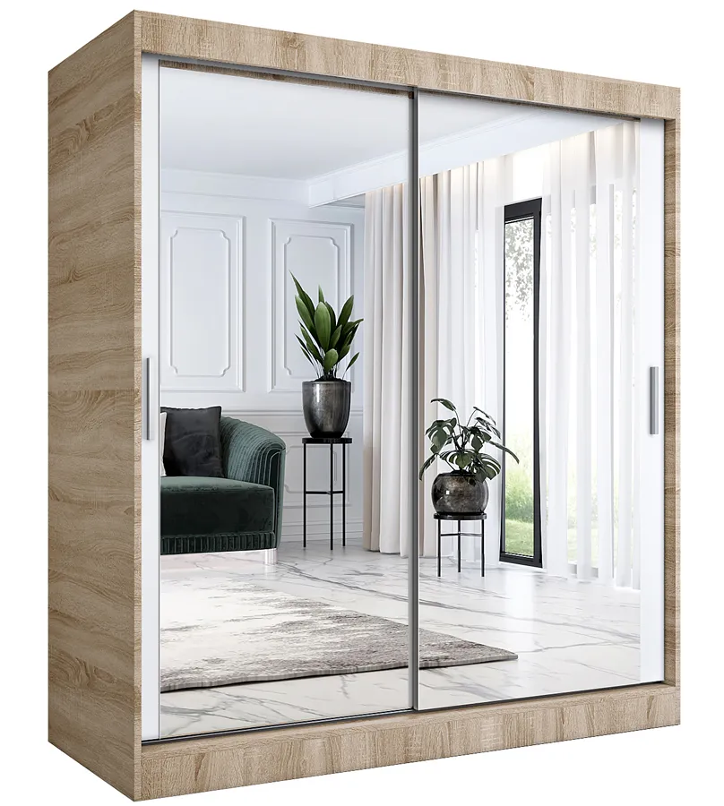 Szafa przesuwna z lustrem dąb sonoma + biały 180 cm 4x C0-E81