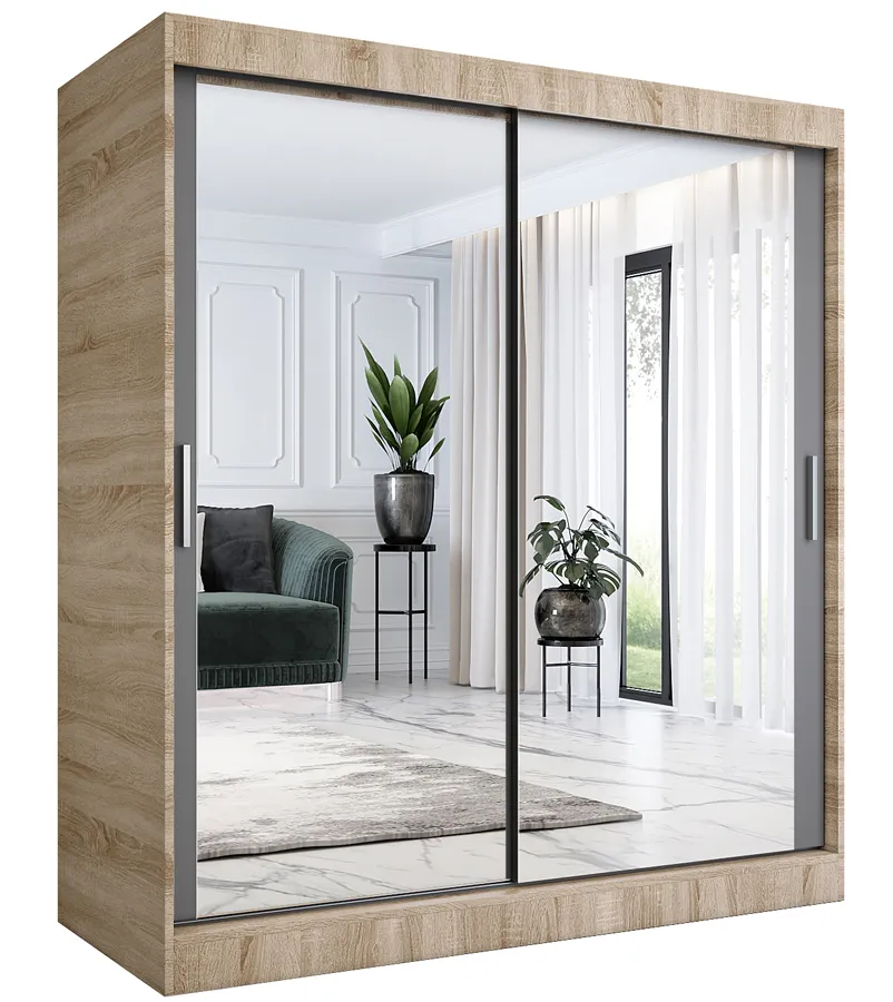 Szafa przesuwna z lustrem 180 cm dąb sonoma + antracyt H7-B57