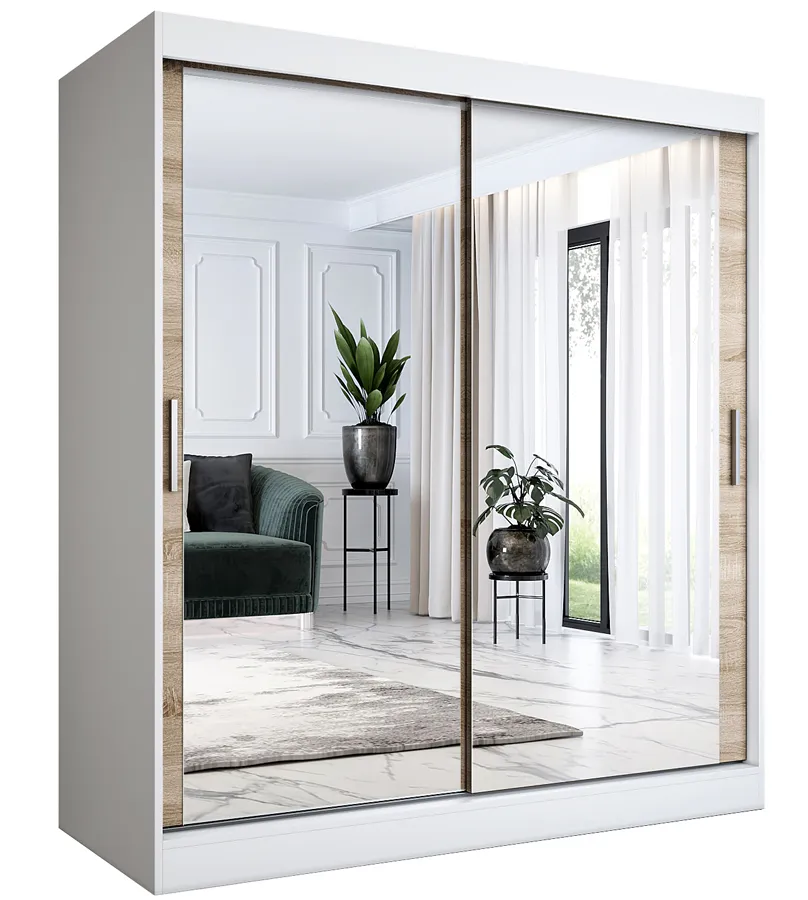 Szafa przesuwna z lustrem biel + dąb sonoma 180 cm S9-C70