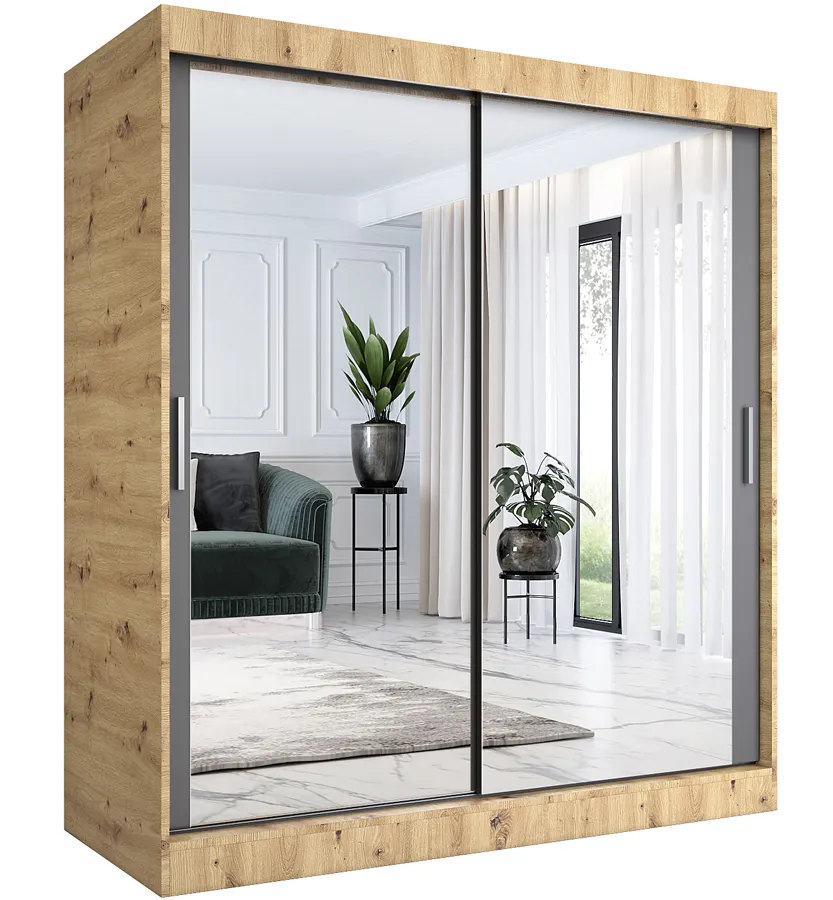 Szafa przesuwna z lustrem 180 cm dąb artisan + antracyt R5-F77