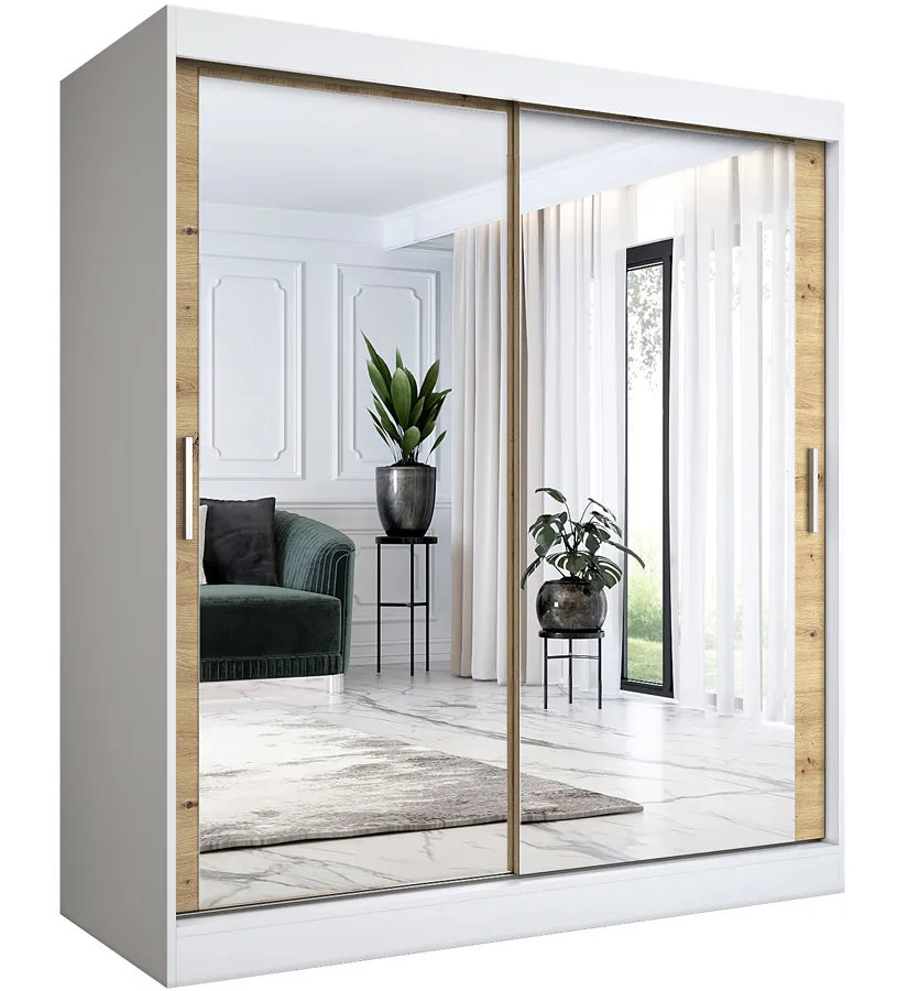 Szafa przesuwna z lustrem biel + dąb artisan180 cm M1-K74