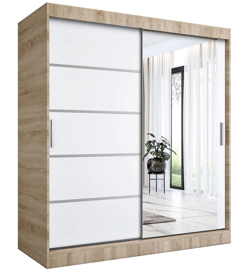 Szafa przesuwna 180 cm dąb sonoma + biały C1-M28