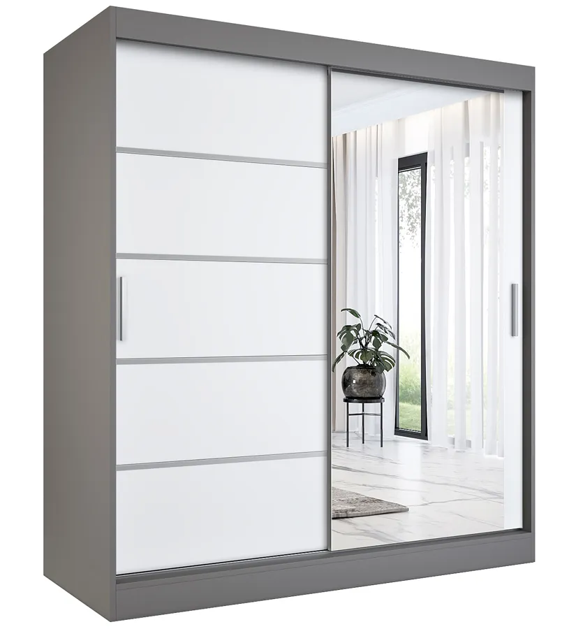 Szafa 180X200 Biały Przesuwna Antracyt + R3-M08
