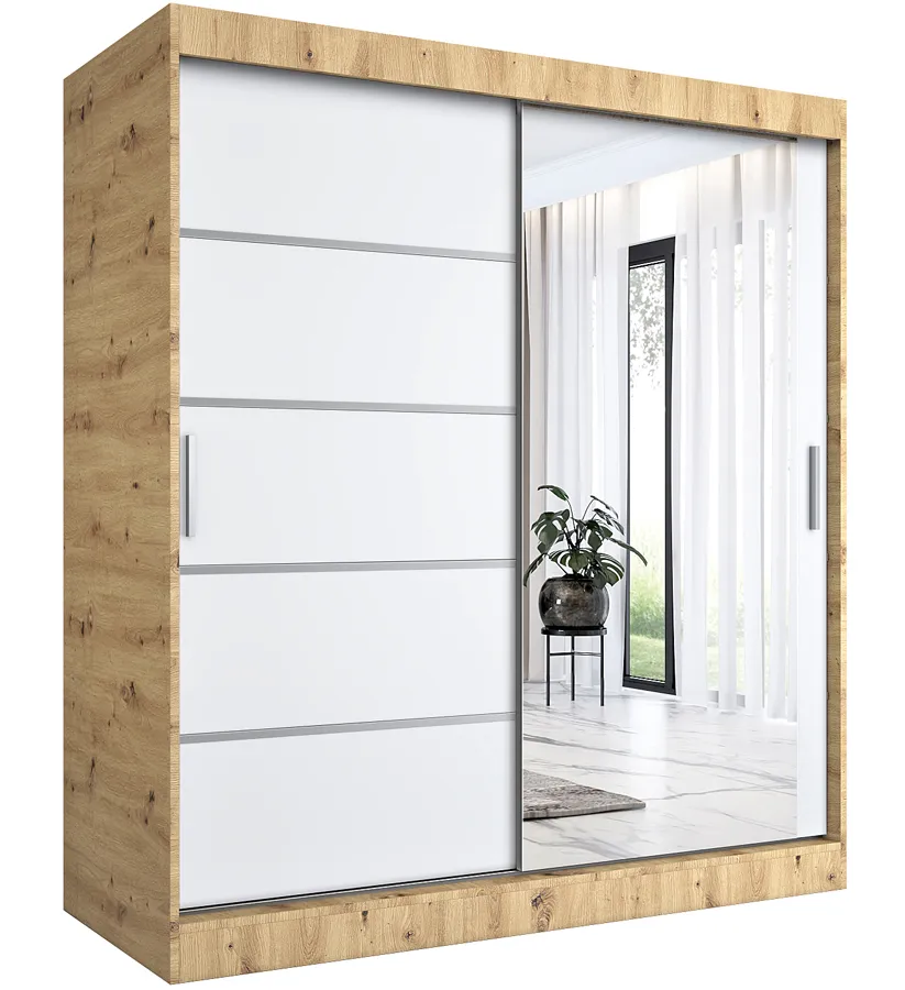 Szafa przesuwna 180 cm dąb artisan + biały H5-W91