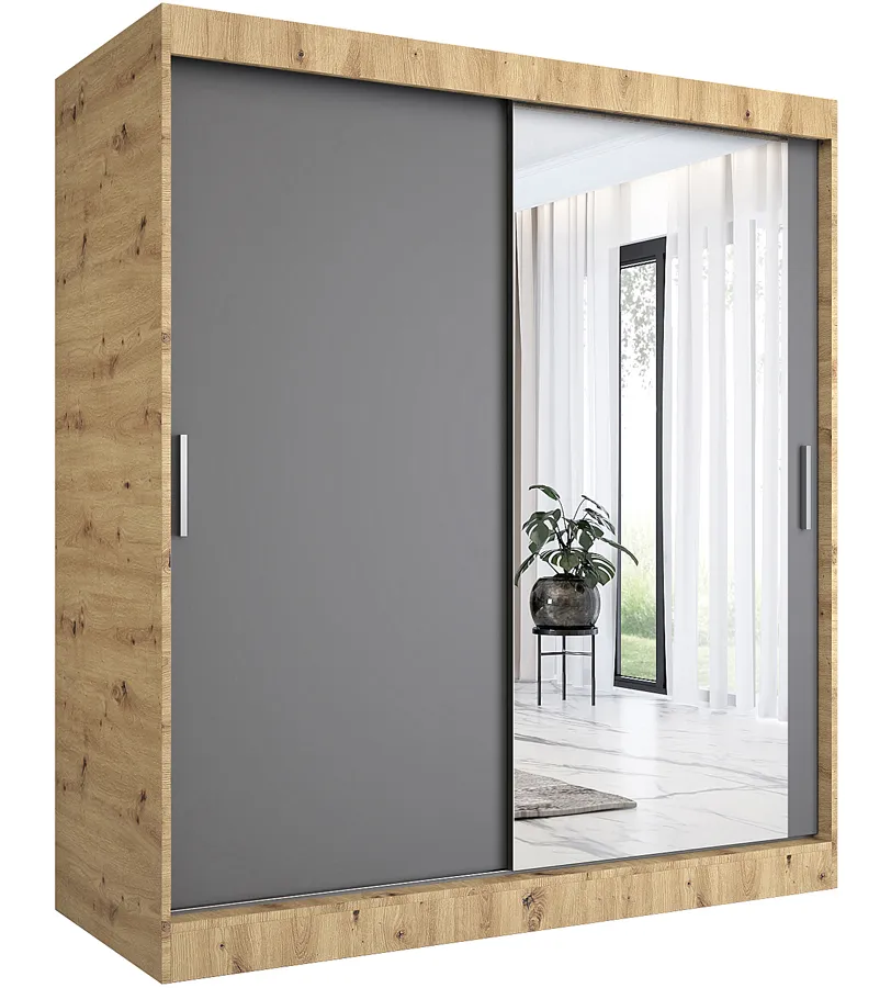 Szafa przesuwna dąb artisan + antracyt 180 cm H8-Z14