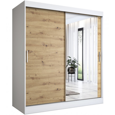 Szafa przesuwna biel + dąb artisan 180 cm C8-B16