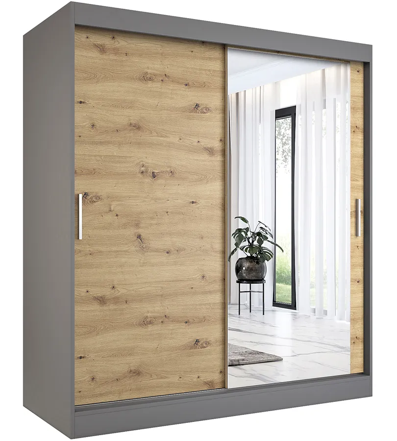 Szafa przesuwna antracyt + dąb artisan 180 cm T5-F11