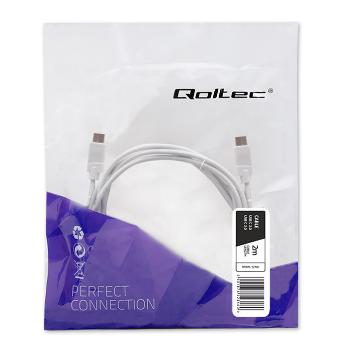 Qoltec Kabel USB 2.0 typ C męski USB 2.0 typ C męski 2m Biały 52346