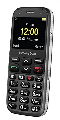 Doro Primo 368 by GSM telefon komórkowy z dużym kolorowym wyświetlaczem, czujnik upadku, latarka, radio FM, kalendarz, w zestawie stacja ładująca, grafitowy, 360084