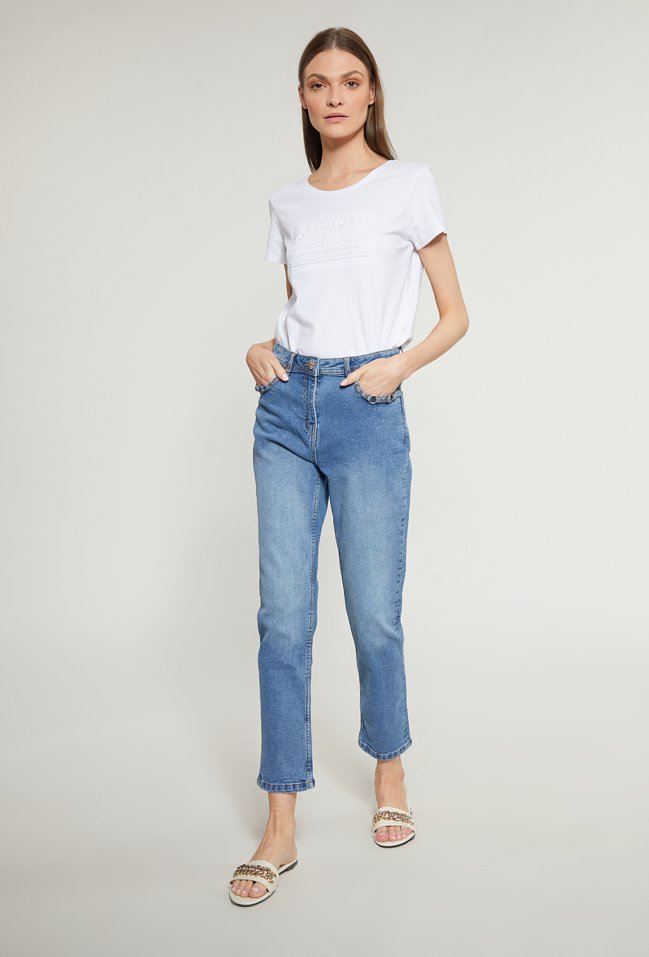 Klasyczne jeansy damskie z aplikacją - Monnari