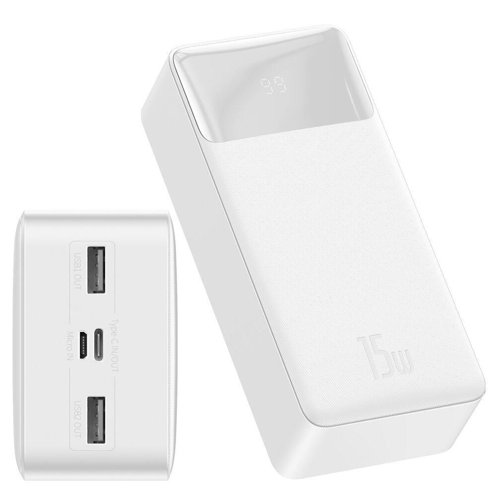 Baseus Bipow power bank 30000mAh 2x USB / USB Typ C / micro USB 15W biały (PPDML-K02) PPDML-K02