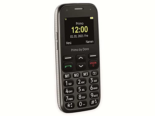 Doro Primo 218 by GSM telefon komórkowy z dużym kolorowym wyświetlaczem, przycisk alarmowy, latarka, lokalizacja, w zestawie stacja ładująca, grafitowy, 360034
