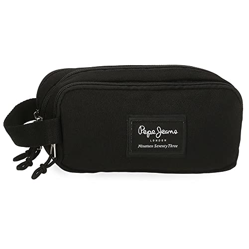 Pepe Jeans Aris, potrójny piórnik, czarny, potrójne etui, czarny, Potrójne etui