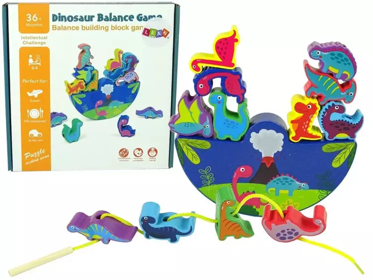 Drewniana układanka zręcznościowa klocki Dinozaury - Leantoys