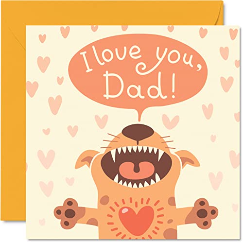 Kartki na Dzień Ojca dla taty od psa - I Love You Dad - kartka urodzinowa dla taty od psa, prezenty urodzinowe dla ojca, 145 mm x 145 mm Dzień Ojca kartki z życzeniami dla taty