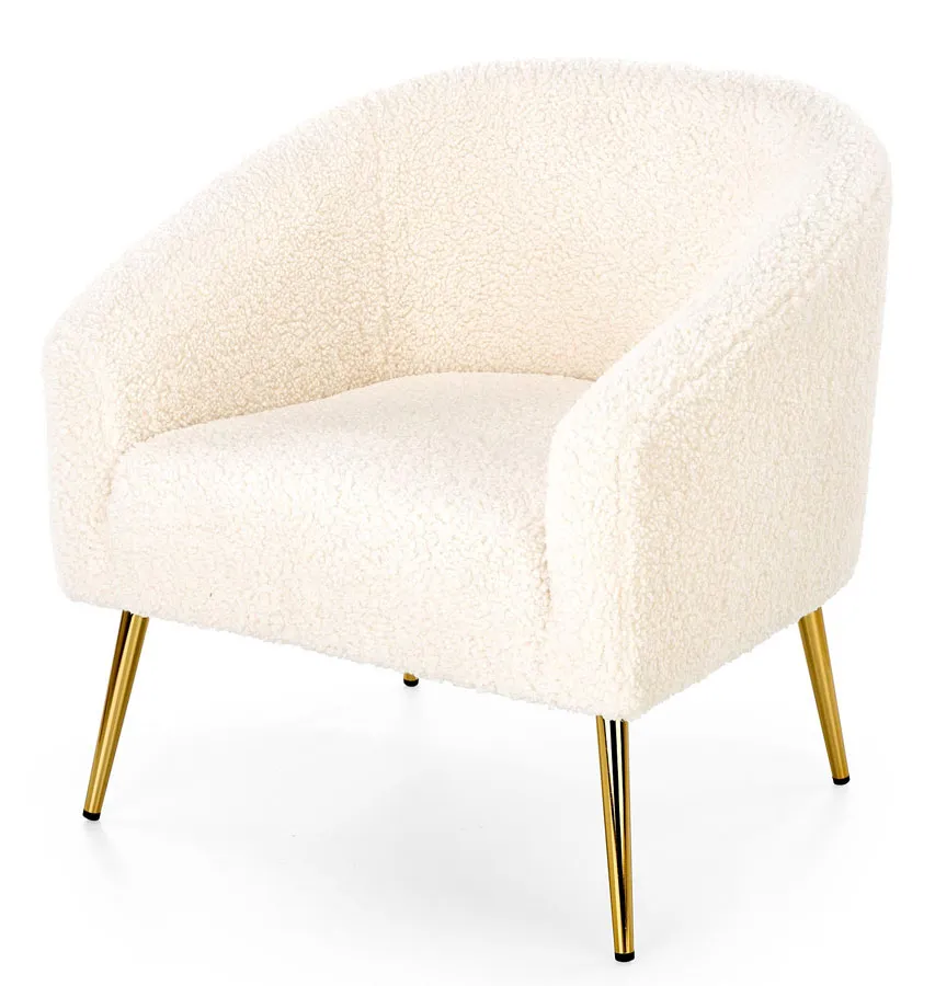 Fotel wypoczynkowy boucle kremowy + złoty A1-T38