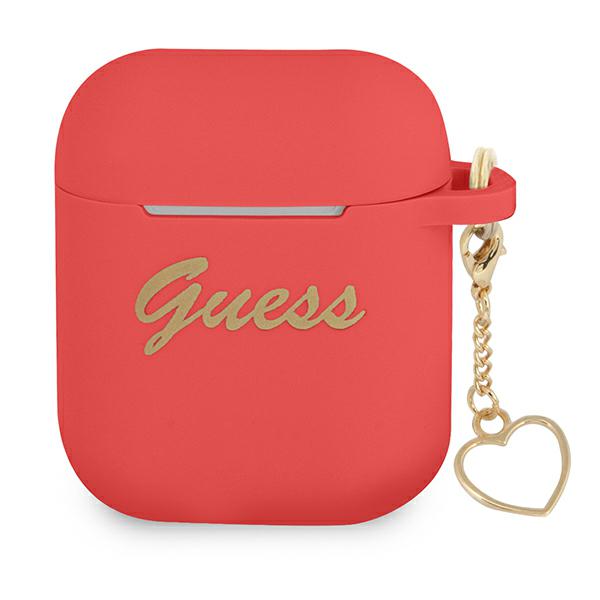 Etui Guess do AirPods cover czerwony/red Silicone Charm Heart Collection