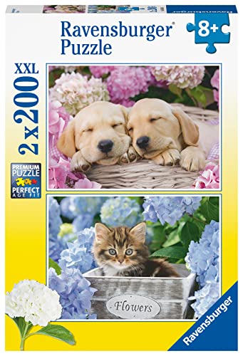 Ravensburger Puzzle 80568 80568 psy i kotki, 2 x 200 elementów, puzzle dla dzieci od 8 lat