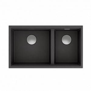 Quadron Zlewozmywak granitowy dwukomorowy podwieszany 84x48,5x22,5 cm CLARK 842 ONYX ze stalowym odpływem