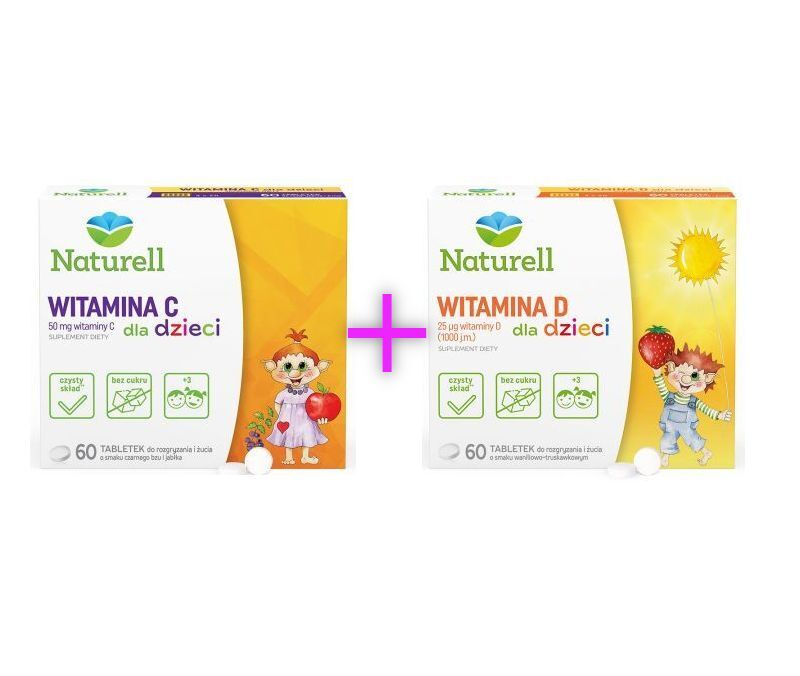 Naturell Witamina D dla dzieci, 60 tabletek + Naturell Witamina C dla dzieci, 60 tabletek