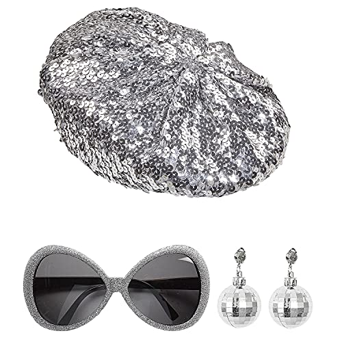 Widmann 68599 68599 zestaw kostiumowy Disco Babe, czapka z cekinami, okulary brokatowe, kolczyki z kulą dyskotekową, impreza tematyczna, karnawał, kobiety, wielokolorowe, rozmiar uniwersalny