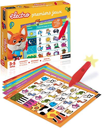 Nathan - Pierwsze gry Electro - Rozpoznawanie kształtów i kolorów - Elektroniczna gra edukacyjna - 1 długopis dźwiękowy i świetlny w zestawie - dla dzieci w wieku od 3 do 5 lat