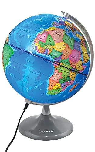 Lexibook Globe Day & Noc Świetlny STEM, 2 w 1 Globus na dzień Karta sąsiadów w nocy, niebieski/czarny, NLJ185FR