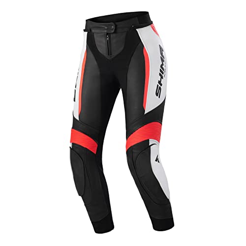 SHIMA Miura 2.0 spodnie motocyklowe - skóra, damskie, spodnie sportowe z ochraniaczami bioder i kolana, perforowana skóra, elastyczne panele, do 2-częściowego garnituru (34, Red Fluo)