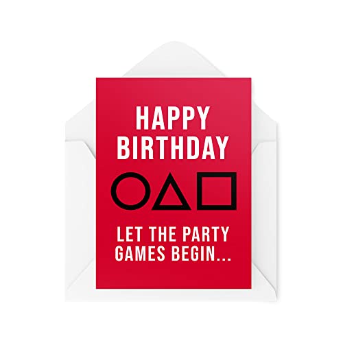 Zabawne kartki urodzinowe | Niech The Games Begin Card | Nowość Banter Squid Game Netflix Dark Humour koreańska seria Colleague Bestie | CBH665