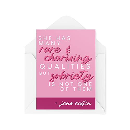 Śmieszne kartki | karta 'Sobrity Is Not One of Them' | 'For Her Birthday Jane Austin' cytat banter bestie koledzy pijany prosecco' żart | CBH590