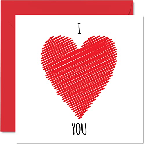 Kartka walentynkowa dla niej - karta 'I Love You' - walentynkowa dla dziewczyny chłopaka żony męża partnera, 145 mm x 145 mm miłość serce romantyczne kartki okolicznościowe dla narzeczonej