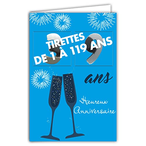 Afie 69-2504 Kartka urodzinowa z nadrukiem w wieku od 1 do 119 lat błyszcząca srebrna dla mężczyzn kobiet - kolorowy tekst wewnątrz - koperta w zestawie - Wyprodukowano we Francji - Colorages
