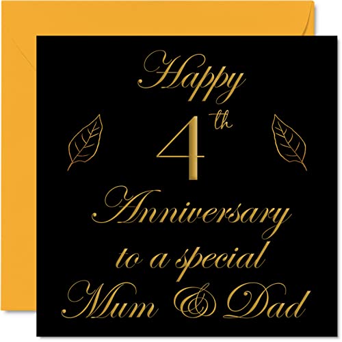 Specjalna lniana kartka rocznicowa dla taty mamy rodziców - specjalna mamy i taty - kartka z okazji 4. rocznicy ślubu od syna córki rodziny, 145 mm x 145 mm kartki z życzeniami na czwarte rocznice