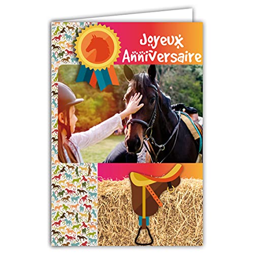 Afie 67-1226 Happy Birthday Card Card Jeździec Zwierzęta Jeździec Cocarde Siodło z białą kopertą format 12x17,5cm