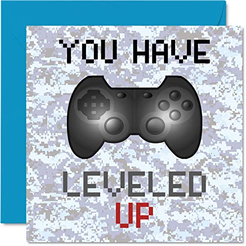 Kartka urodzinowa dla gracza - 'You Have Leveled Up' - kartki urodzinowe dla chłopców, nastolatki gry nastoletnie urodzinowe kartki okolicznościowe, gra wideo córka syn dorośli wnuczka 145 mm x 145 mm