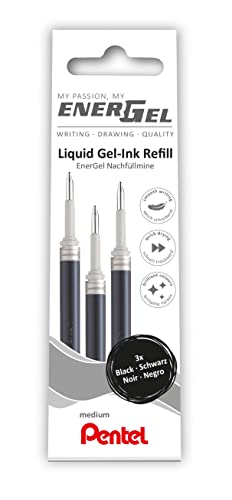 Pentel LR7-3A Wkład do długopisów żelowych EnerGel 0,7 Ball = grubość kreski 0,35 mm, 3 sztuki, czarny