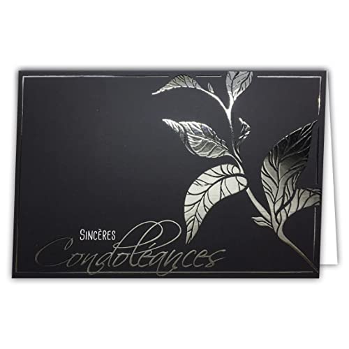 Afie 24-5006 Srebrna szara kartka z kopertą 145 x 105mm - szczere kondolencje odwagi, błyszczące liście drzewa na śmierć kobiety lub mężczyzny Pożegnanie Ziemiały Deuil - Wyprodukowano we Francji