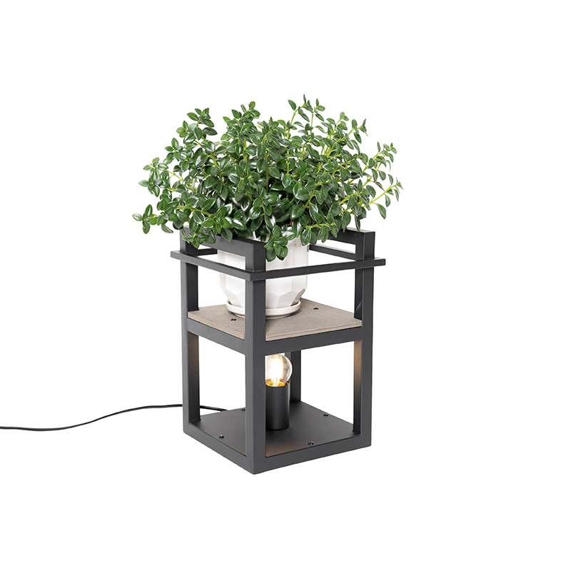QAZQA Industrialna lampa stołowa czarna z drewnem - Cage Rack
