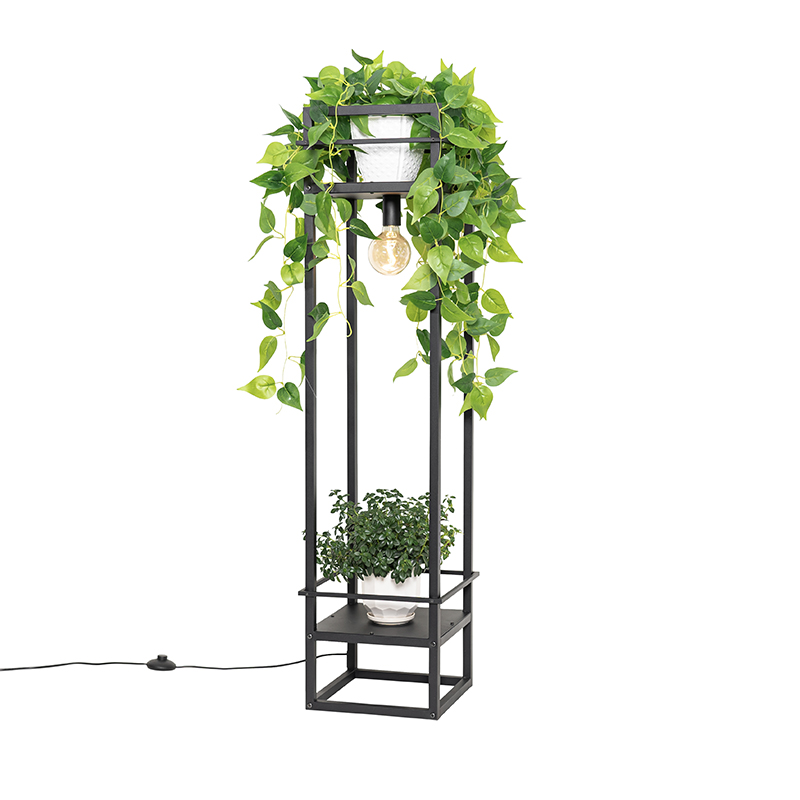 QAZQA Przemysłowa lampa podłogowa czarna - Cage Rack