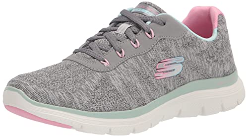 Skechers Damskie trampki Flex Appeal 4.0-Walk Wonderfu, Szara siatka miętowa różowa wykończenie, 37.5 EU