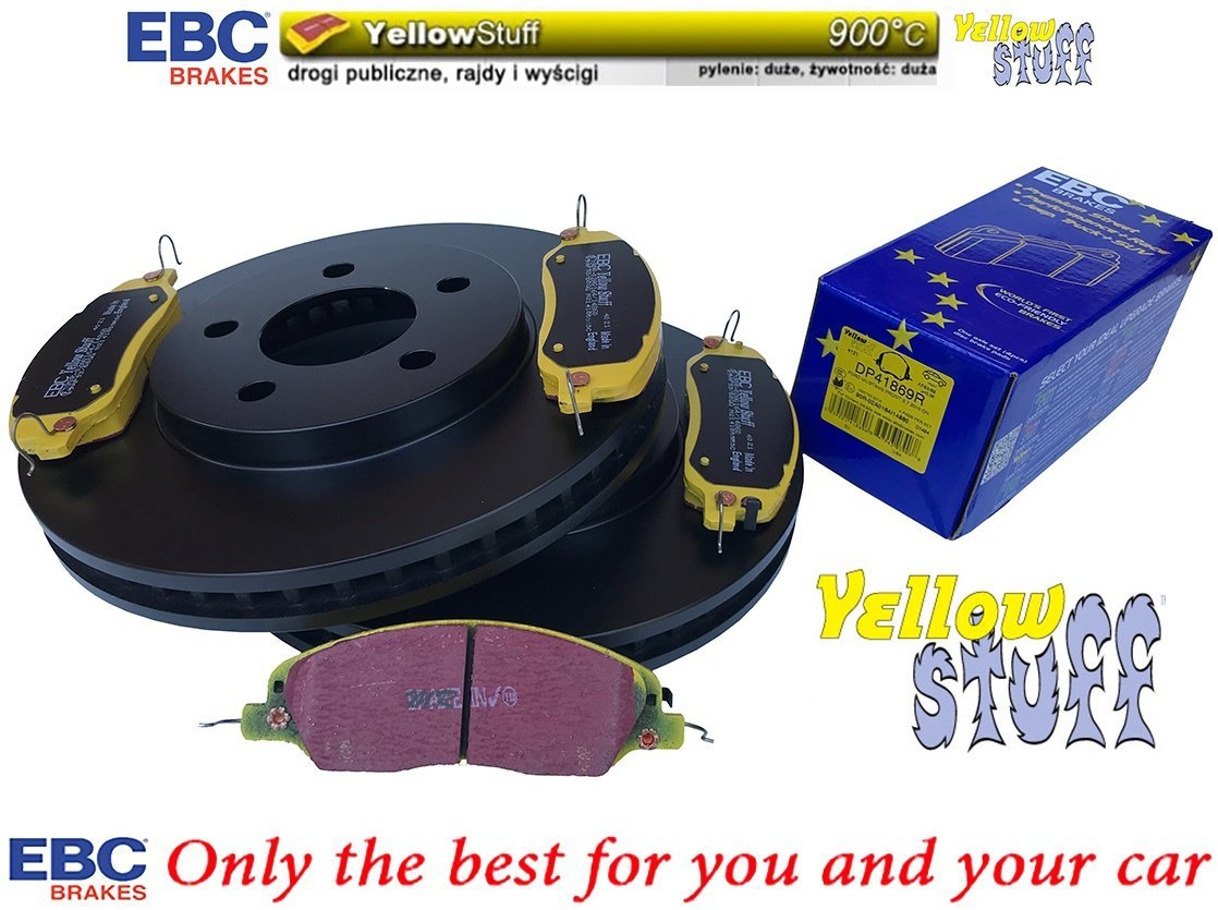 Przednie klocki YellowStuff + tarcze hamulcowe 293mm EBC serii PREMIUM Ford Mustang 2005-2010