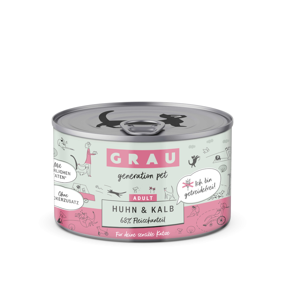GRAU Adult bez zbóż, 12 x 200 g - Kurczak i cielęcina