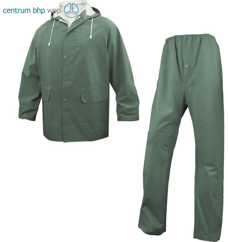 DELTAPLUS 304 KOMPLET PRZECIWDESZCZOWY: BLUZA + SPODNIE Z POLIESTRU OBUSTRONNIE POWLEKANEGO PVC (ZIELONY)