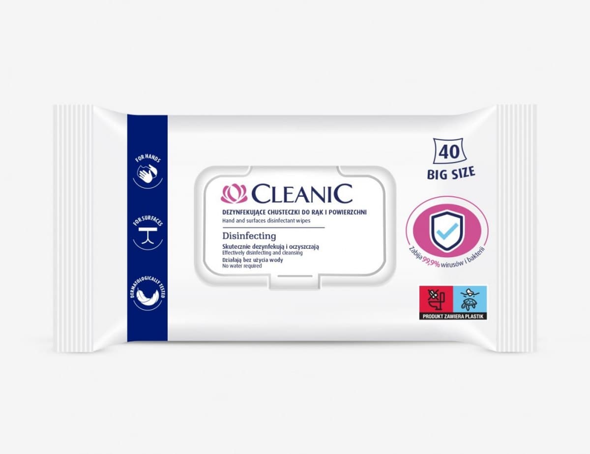 Cleanic Dezynfekujące Chusteczki do rąk i powierzchni (Big Size) 1op.-40szt