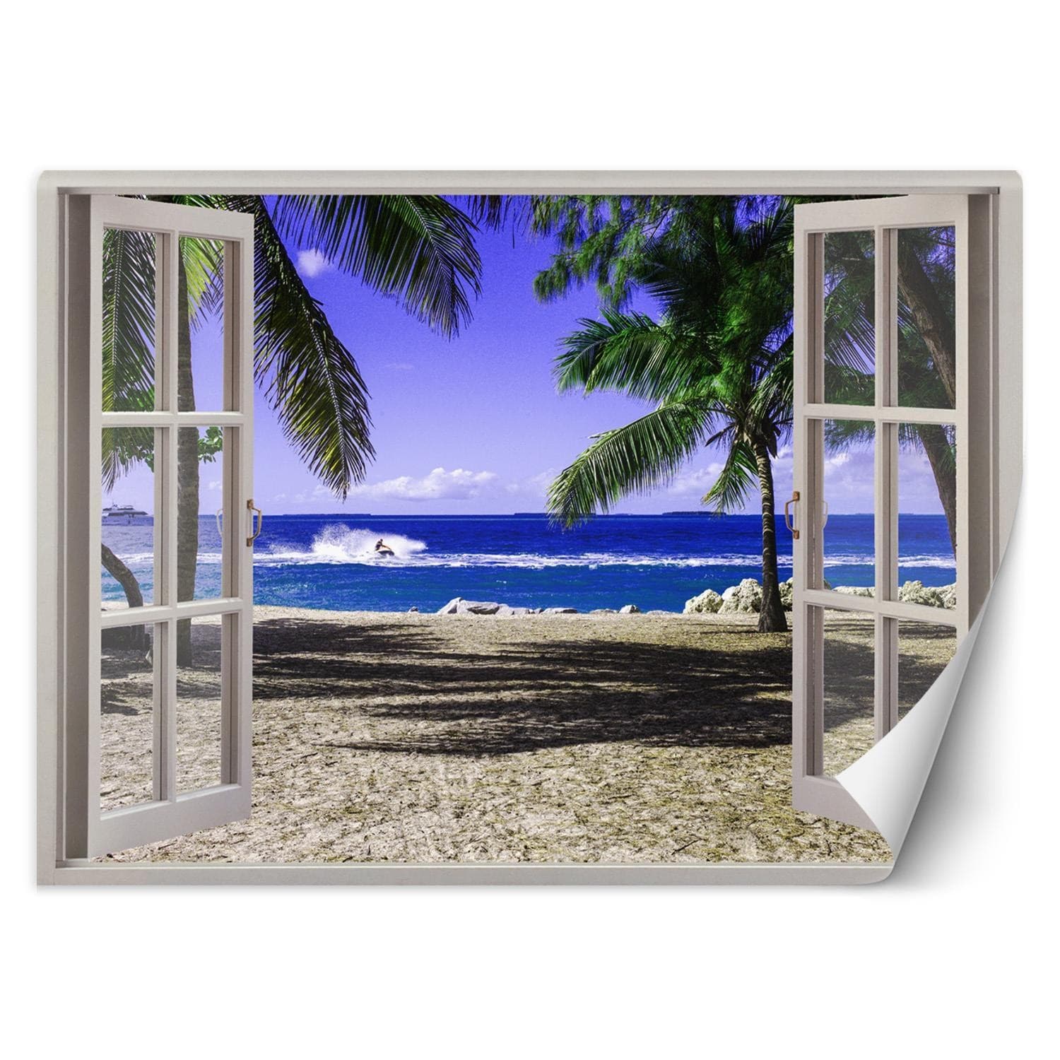 Fototapeta, Okno z widokiem na tropikalną plażę (Rozmiar 140x100)