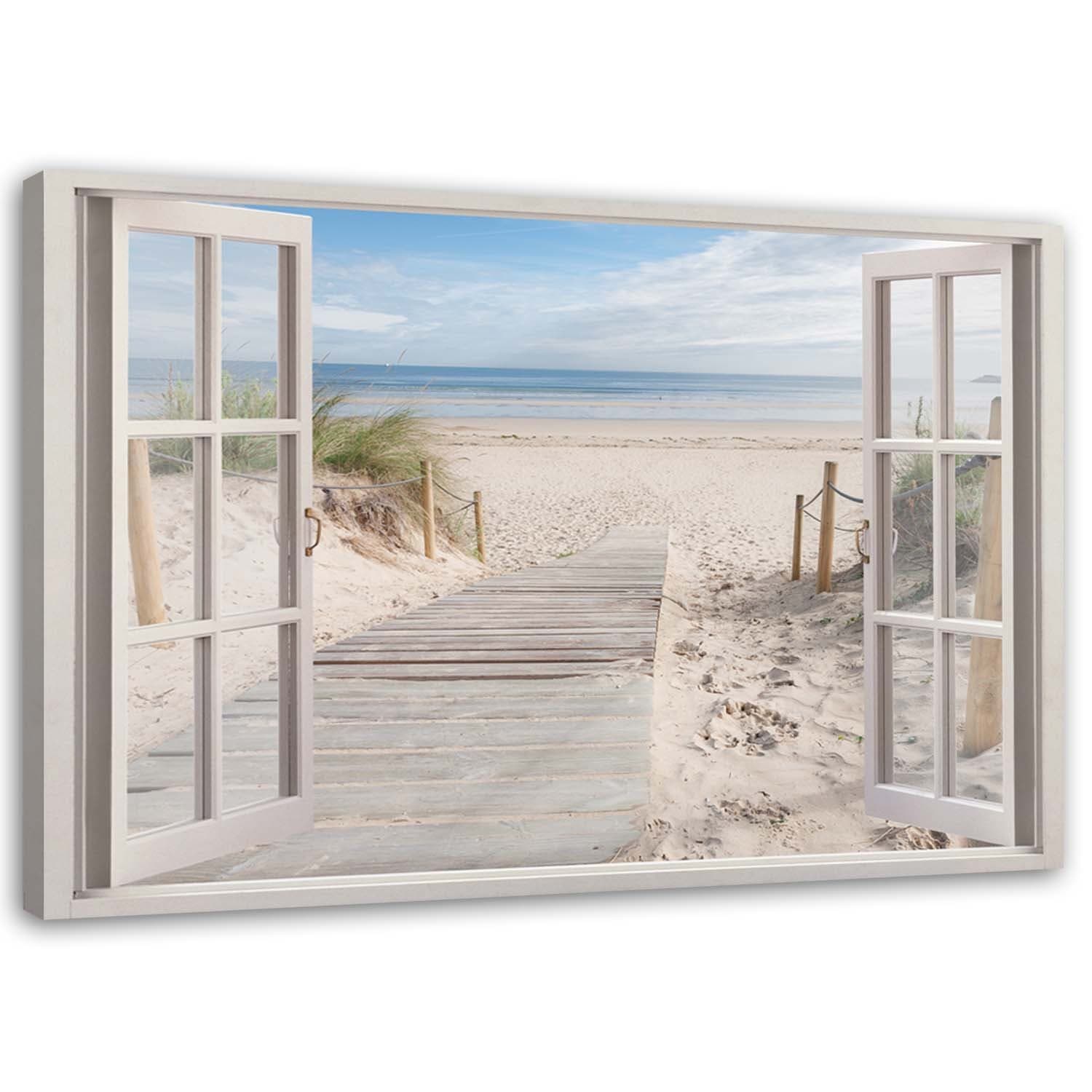 Obraz na płótnie, Okno ścieżka na plażę (Rozmiar 100x70)
