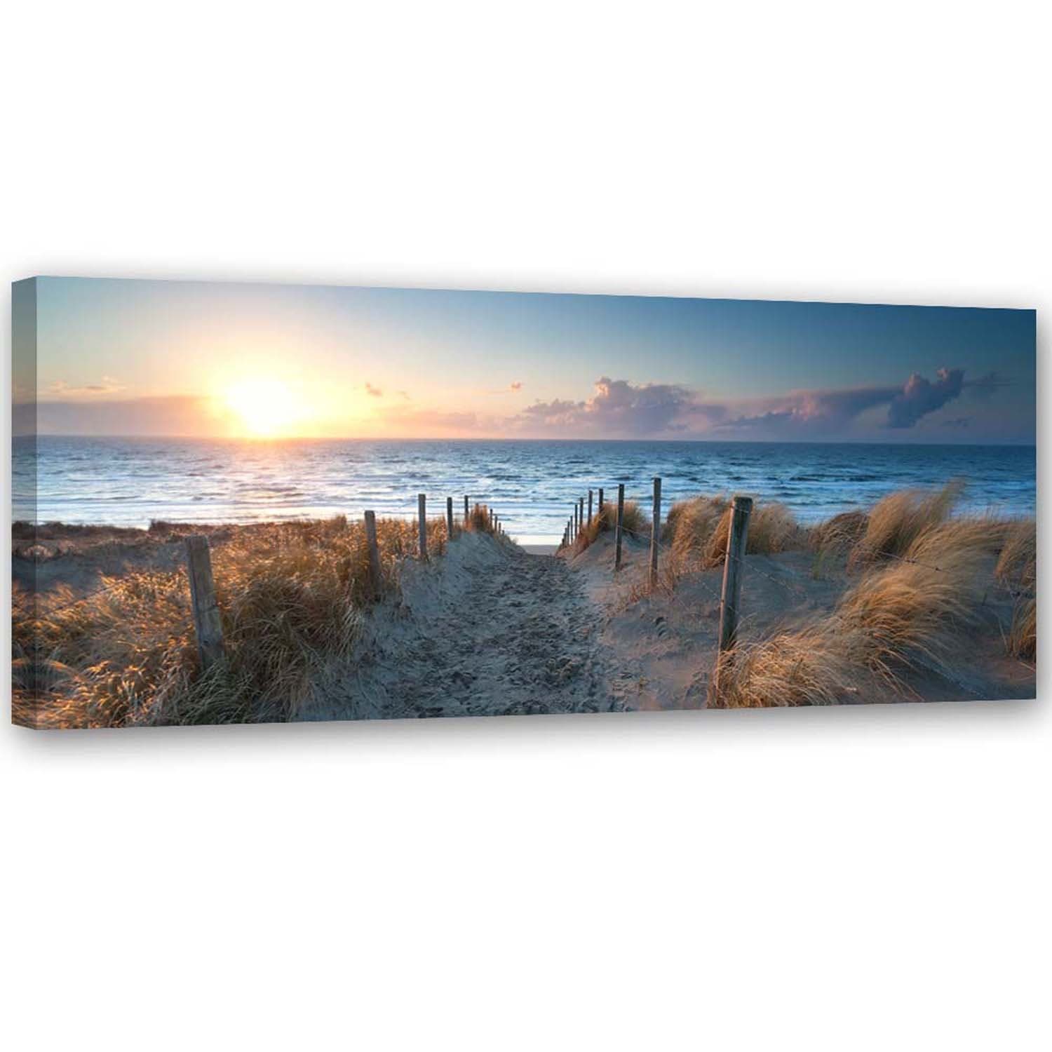 Obraz na płótnie, Zachód słońca na plaży nad morzem (Rozmiar 90x30)