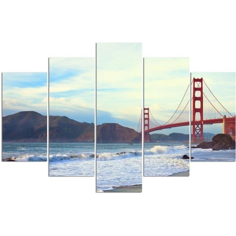Obraz pięcioczęściowy na płótnie, Golden Gate Bridge (Rozmiar 100x70)
