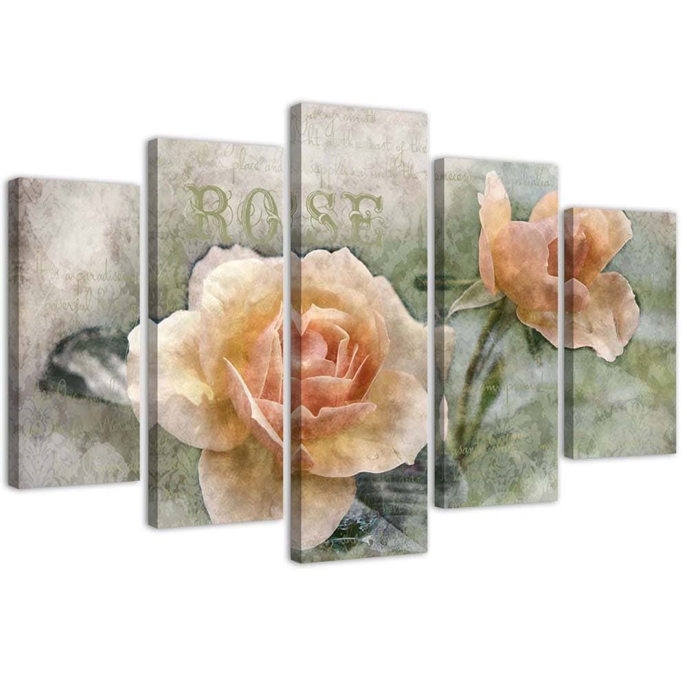 Obraz pięcioczęściowy na płótnie, Herbaciane róże shabby chic (Rozmiar 150x100)